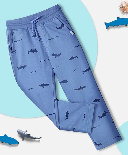 Plan B Full Length All Over Sharks Printed Track Pants - Blue