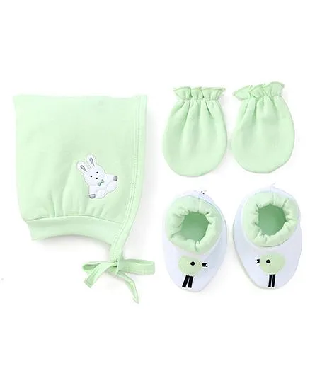 Child World Cap Mittens And Booties Set Rabbit Design - Green