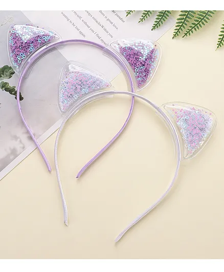 Babyhug Hair Bands With Cat Ears Pack of 2- Purple & White 
