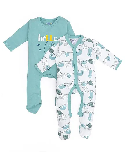 Mi Arcus Cuddle Full Sleeves Monkey Print Sleep Suit Pack Of 2 - Blue