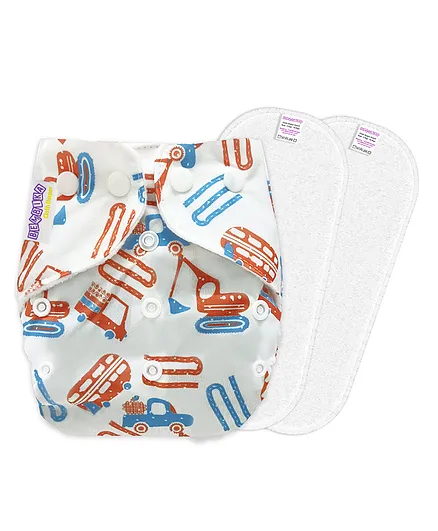 Bembika B Plus Printed Cloth Diapers With 2 Inserts - White