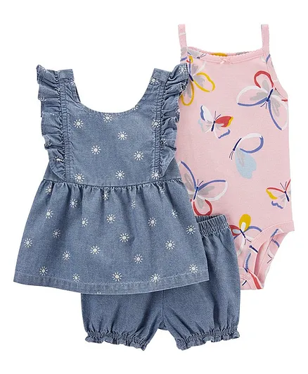 Carter's 2-Piece Butterfly Top & Chambray Short Set with Onesie - Blue