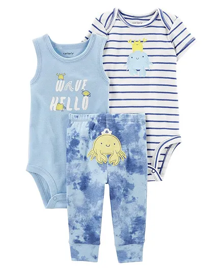 Carter's 3-Piece Octopus Onesies with legging - Sky Blue White