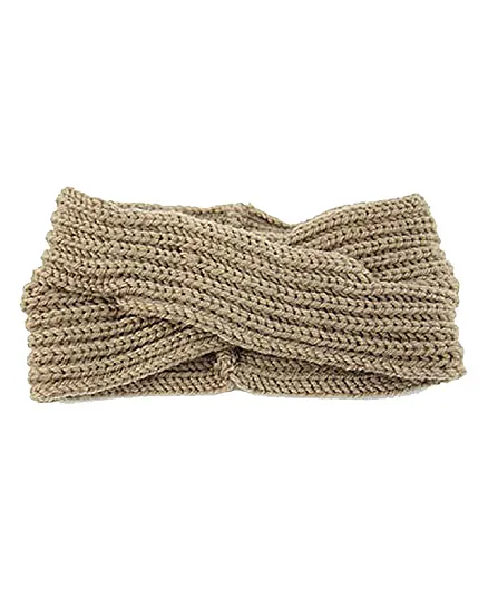 MOMISY Knitted Winter Twist Woolen Striped Headband - Khaki