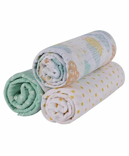 Abracadabra Cotton Muslin Swaddle for Newborns Lost in Clouds Pack of 3 - Sea Green