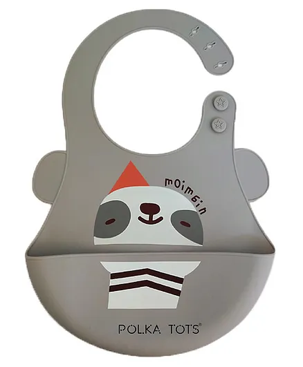 POLKA TOTS Waterproof Silicone Bibs with 6 Adjustable Snap Buttons for Feeding - Sloth
