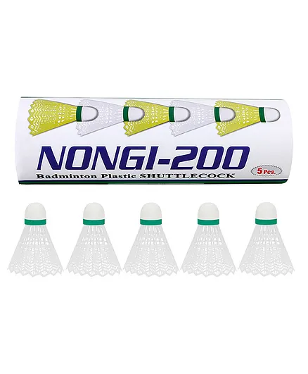 NONGI 200 Plastic Badminton Shuttlecock Pack of 5 - White