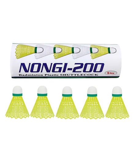 NONGI 200 Plastic Badminton Shuttlecock Pack of 5 - Yellow