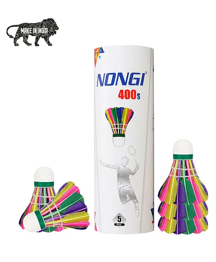 NONGI 400s Colored Feather Badminton Shuttlecock Pack Of 5 - Multicolour