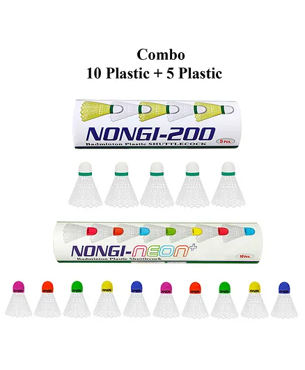 NONGI Badminton Shuttlecock Pack of 15 - White Multicolor