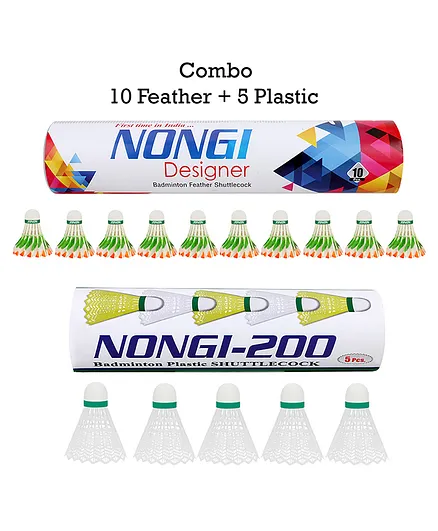 NONGI Badminton Shuttlecock Pack of 15 - White Multicolor
