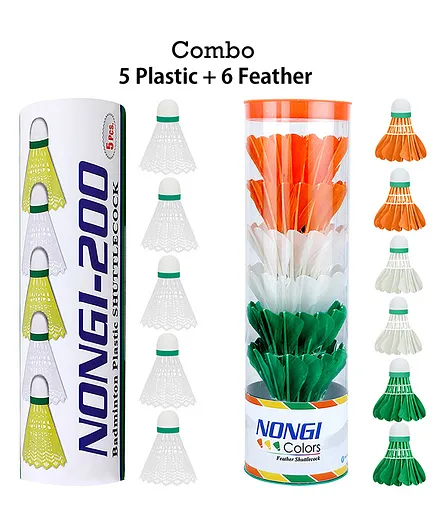 NONGI Badminton Shuttlecock Pack of 11 - White Multicolor