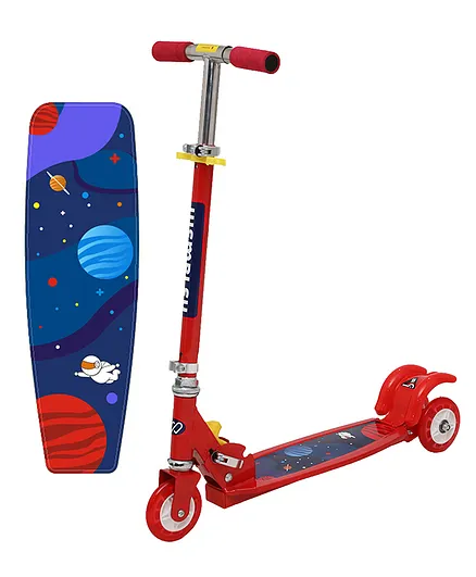 Wembley Toys 2 Wheels Kick Scooter With Skating Board & Adjustable Height - Red 