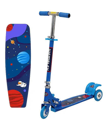 Wembley Toys 3 Wheels Kick Scooter With Skating Board & Adjustable Height - Blue