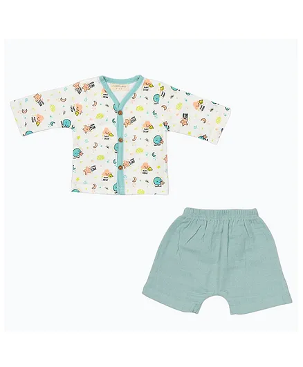 A Toddler Thing Full Sleeves Printed Tee With Shorts - Blue
