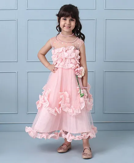 Mark & Mia Party Sleeveless Mid Calf Gown with Flowers Applique - Pink