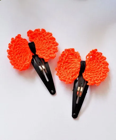 Bobbles & Scallops Set Of 2 Frilly Crochet Bow Snap Clips - Orange