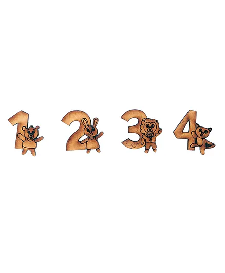 The Engraved Store Wooden 3 mm Pine MDF Board Wooden Numbers with Animals Design Pack of 10 - Brown