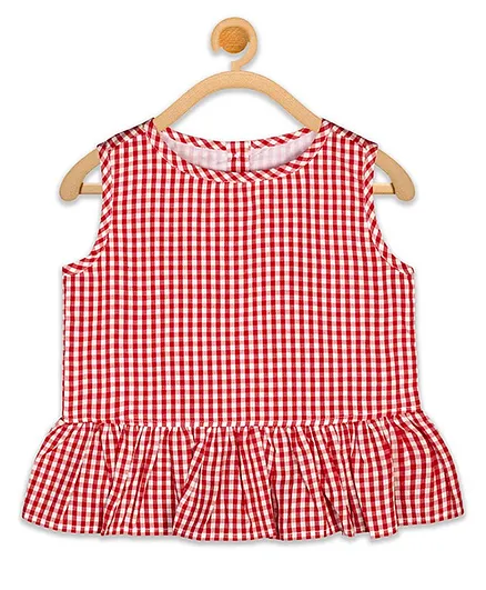 Olele Sleeveless Checkered Crop Top - Red