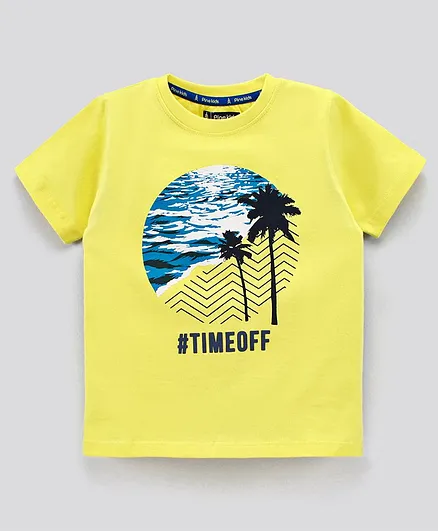 Pine Kids Half Sleeves T-Shirt Scenery Print - Yellow
