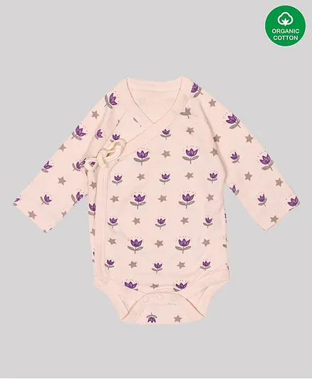 Nino Bambino 100% Organic Cotton Full Sleeves All Over Lotus Print Onesie - Pink