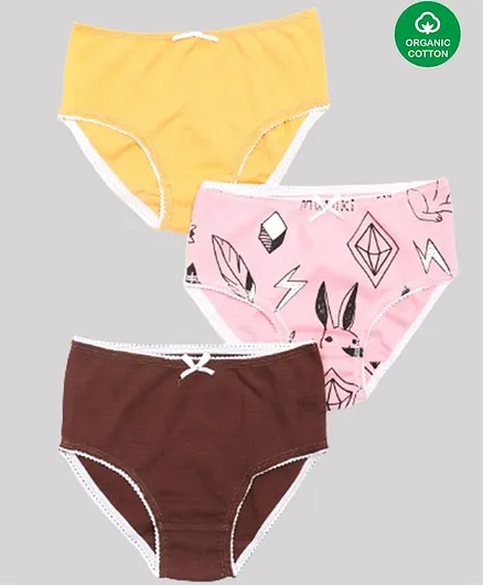 Nino Bambino Pack Of 3 Assorted Solid & Bunny Printed Organic Cotton Knickers - Multi Colour