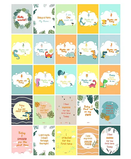 The Mom Store Little Dino Theme Rainbow Theme Milestone Cards - 25 Cards
