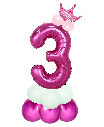 Shopperskart Princess 3 Number Foil Balloons Multicolor - Pack of 13