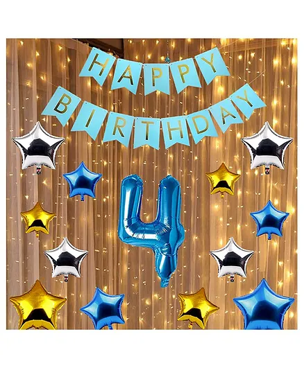 Shopperskart 4th Happy Birthday Party Decoration Blue - Pack of 28