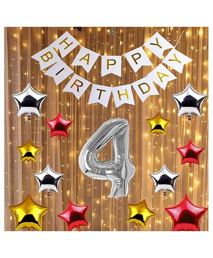 Shopperskart 4th Happy Birthday Party Decoration Silver - Pack of 28