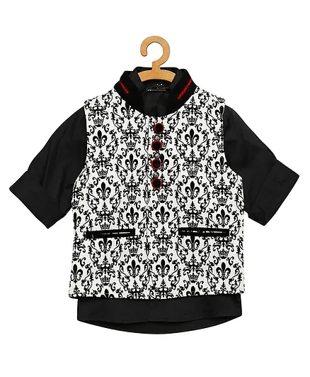 Actuel Full Sleeves Shirt With Printed Waistcoat - Black & White