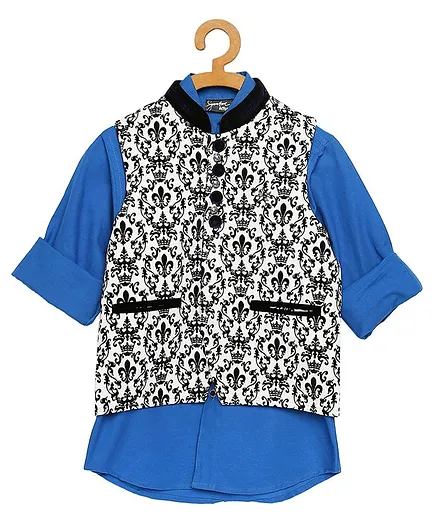 Actuel Full Sleeves Shirt With Printed Waistcoat - Blue & White