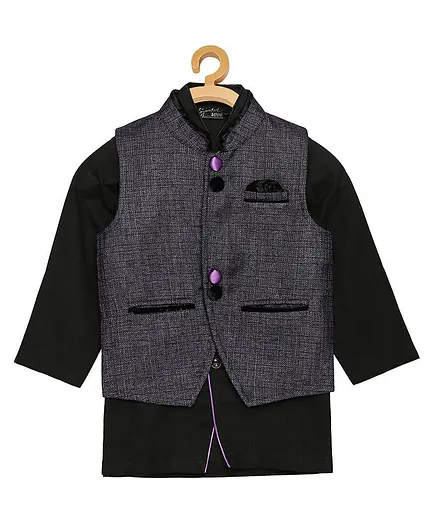 Actuel Solid Jute Nehru Jacket With Full Sleeves Shirt - Purple Black