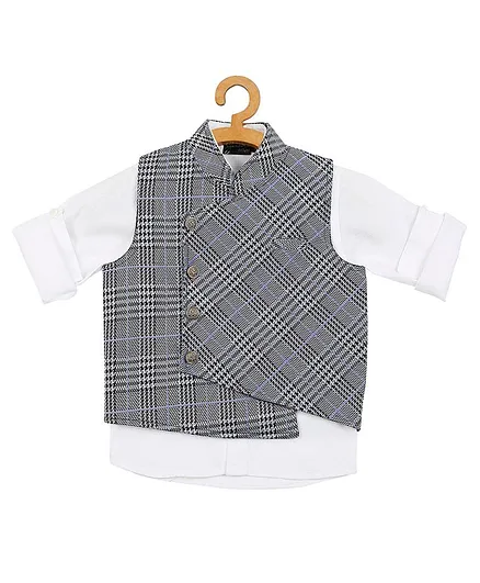 Actuel Checked Waistcoat With Full Sleevesd Shirt - White Blue