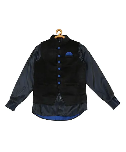 Actuel Full Sleeves Solid Shirt With Waistcoat - Black Blue