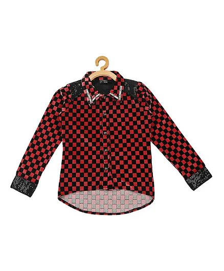 Actuel Full Sleeves Checked Party Wear Top - Maroon