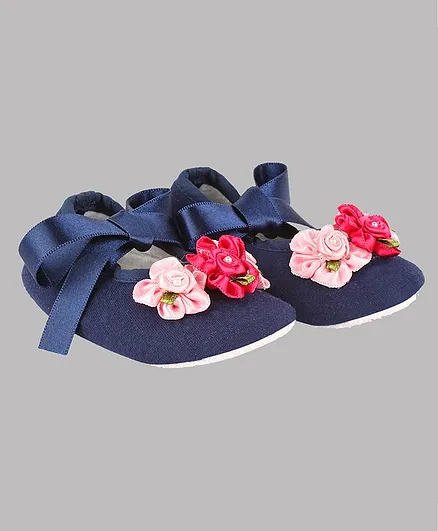 Daizy Floral Detailing Booties - Navy Blue