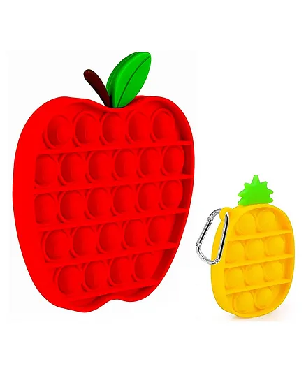 Wishkey Apple Pineapple Shape Pop Bubble Stress Relieving Silicone Pop It Fidget Toys Pack of 2 - Multicolour