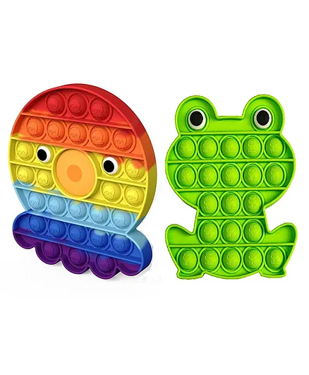 Wishkey Frog Octopus Shape Pop Bubble Stress Relieving Silicone Pop It Fidget Toys Pack of 2 - Multicolour