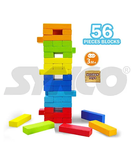 SYNCO Wooden Jenga Blocks Tower Multicolour - 56 Pieces