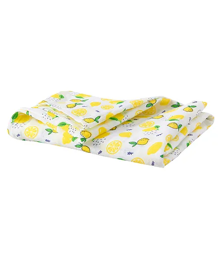 babywish Organic Cotton Muslin Swaddle Wrapper Lemon Print - Multicolor