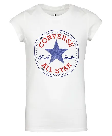 Converse Half Sleeves Chuck Patch Logo Print Tee - White