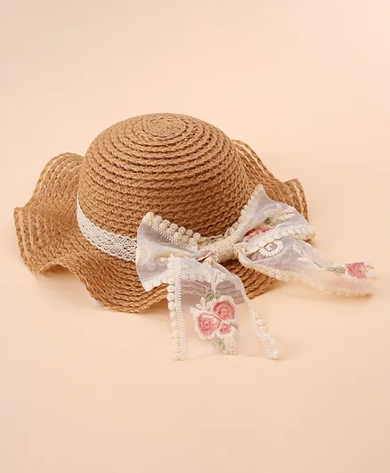 Babyhug Straw Hat With Bow - Brown