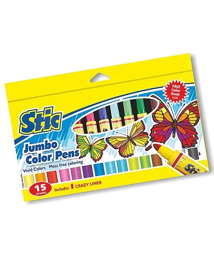 Stic Jumbo Colour Pens 15 Pieces With 1 Crazy Liner - Multicolour