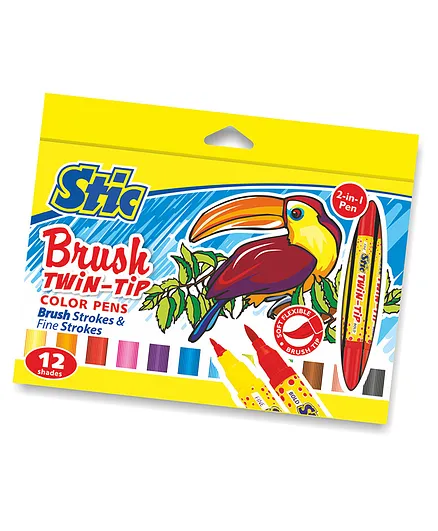 Stic Brush Twin Tip Color Pens Pack of 12 - Multicolour