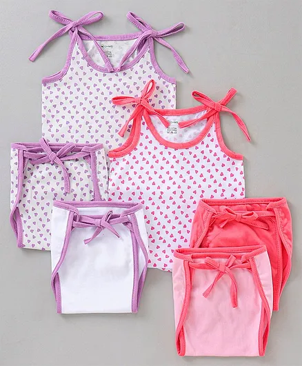 Ohms Sleeveless Vests & Nappy Inner Wear Set Pack of 6 - Pink Purple