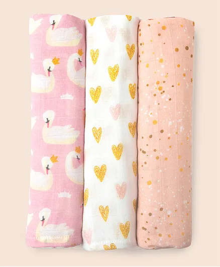 Fancy Fluff Bamboo Muslin Swaddles Pack Of 3 - Multicolour