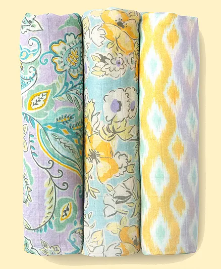 Fancy Fluff Bamboo Muslin Swaddles Delilah Print Pack Of 3 - Multicolour