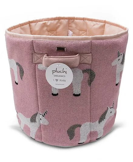Pluchi Cotton Knitted Large Foldable Storage Basket Unicorn Print -  Pink 