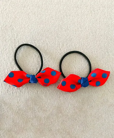 Kalacaree Christmas Dotted Bow Set Of 2 Rubber Bands - Red and Blue